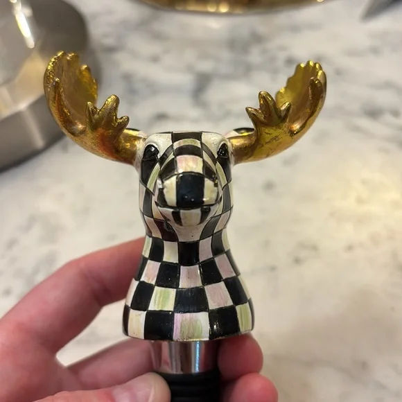 Mackenzie Childs Courtly Check Moose Bottle Stopper - Picture 12 of 14